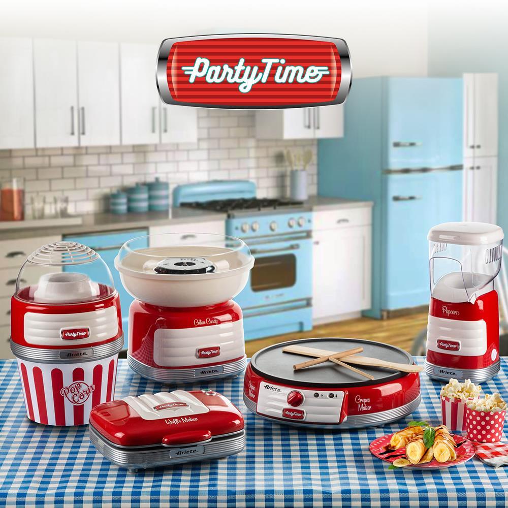 Ariete Party Time 3in1 Snack Maker, Rot, Donuts, Sandwiches, Cookies, Retro-Design, 50er Jahre-Stil