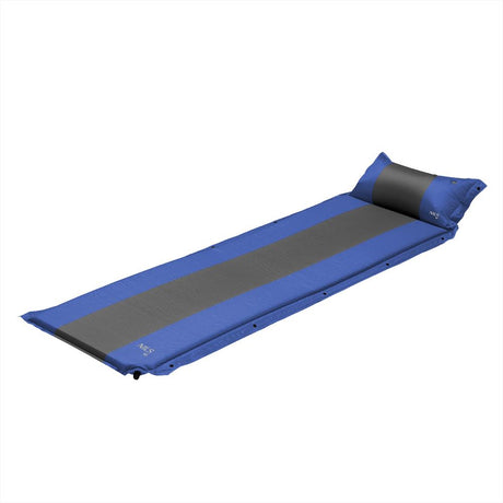 NILS CAMP Isomatte selbstaufblasend in blau-grau mit Kissen für Camping Trekking Outdoor