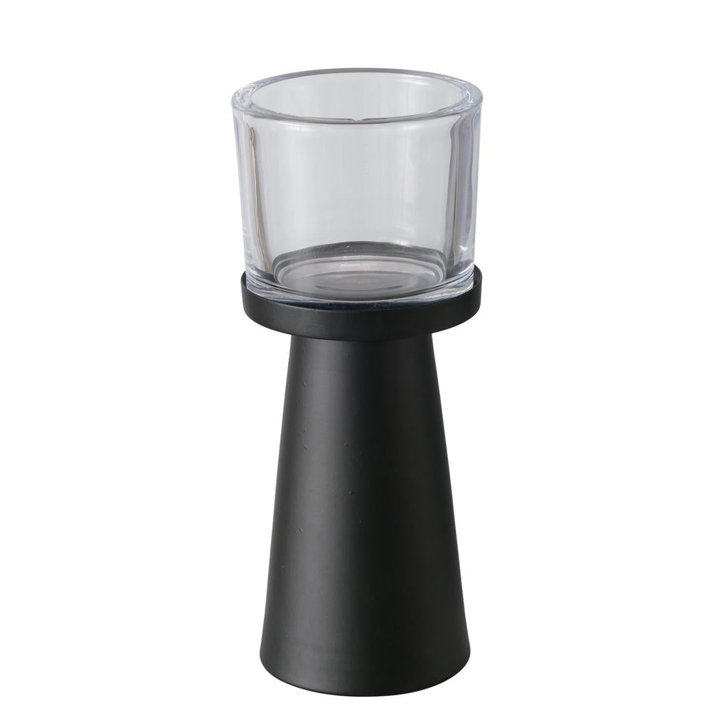 BOLTZE Windlicht Pius 2er Set Metall Glas schwarz rund modern skandinavisch
