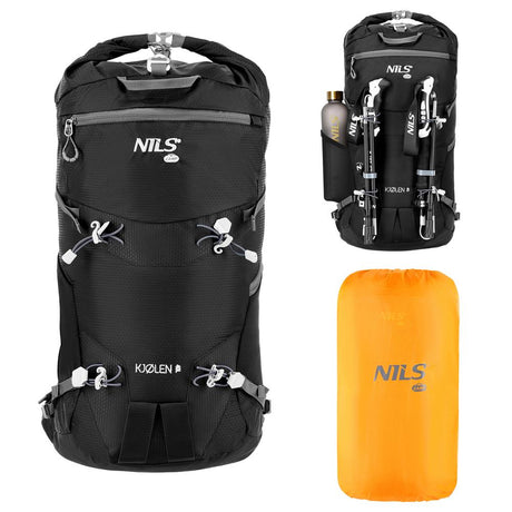 NILS CAMP Trekkingrucksack Kjolen 40L in Schwarz - Outdoor Rucksack mit Belüftung & Regenhülle