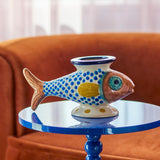 Bloomingville Nobu Vase bunt - Steingut Fisch Vase handbemalt für Wohnzimmer & Deko