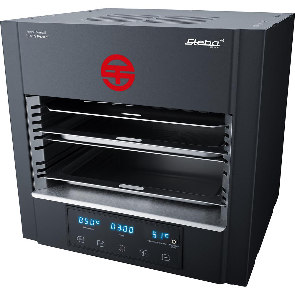 Steba Power Steakgrill PS E2600 XL DEVIL'S HEAVEN – 2600W, 400-850°C, Elektronische Kerntemperatur-Messsonde, Edelstahl-Zubehör