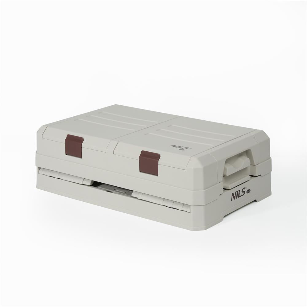 NILS CAMP faltbare Reisebox 42L in Beige - stapelbare Campingbox mit Organizerfächern