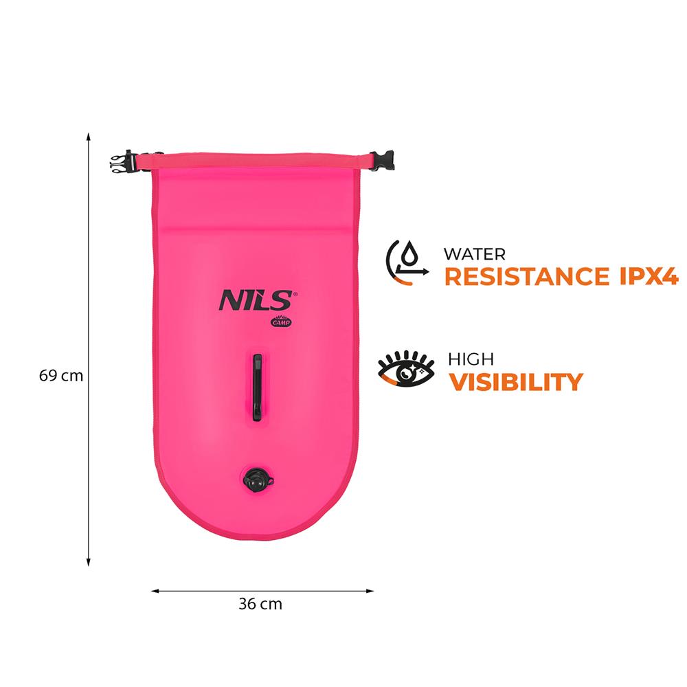 NILS CAMP Schwimmboje 3-in-1 Dry Bag 28L pink Rucksack für Outdoor Wasser Sport