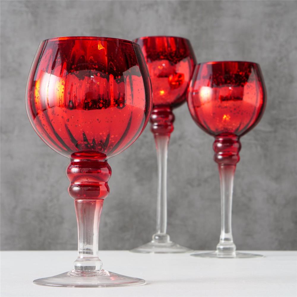 BOLTZE Windlicht Minou 3er Set aus Glas in Rot/Gold, dekorativ & vielseitig, 30/25/20 cm