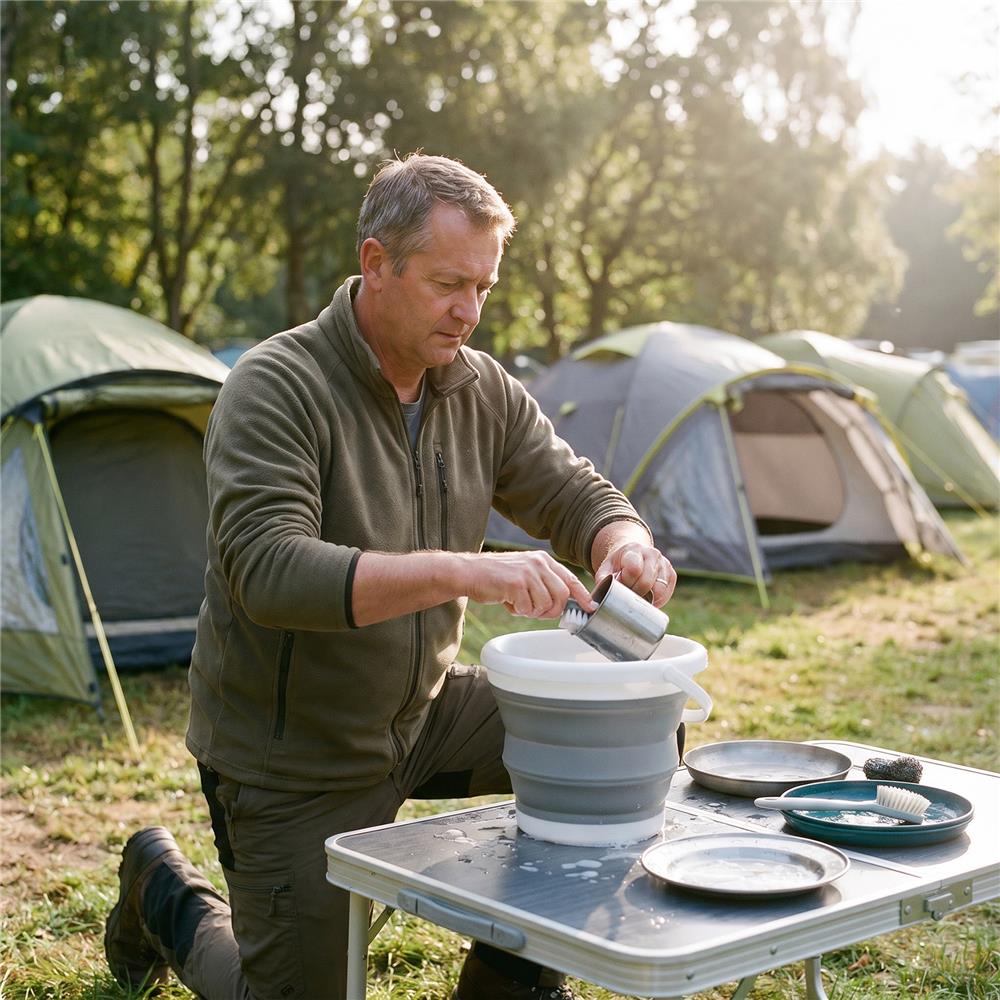 NILS CAMP Faltbarer Eimer 5L grau für Camping Outdoor Reisen platzsparend