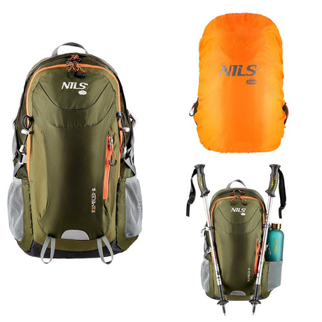 NILS CAMP Trekkingrucksack Rambler 40L in Grün - Outdoor Rucksack mit Belüftung & Regenhülle