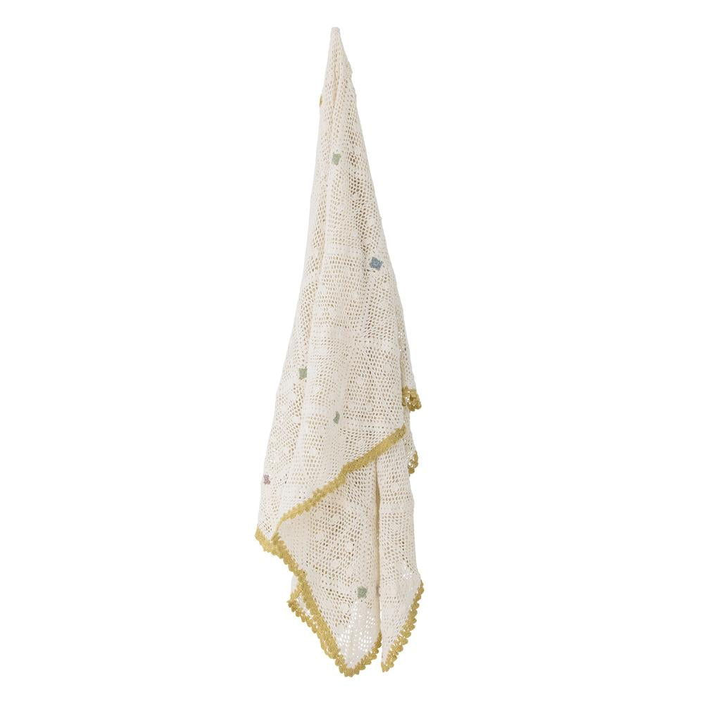 Bloomingville Rovigo Decke Natur 150x125 cm aus Baumwolle – gehäkelte Wohndecke Kuscheldecke