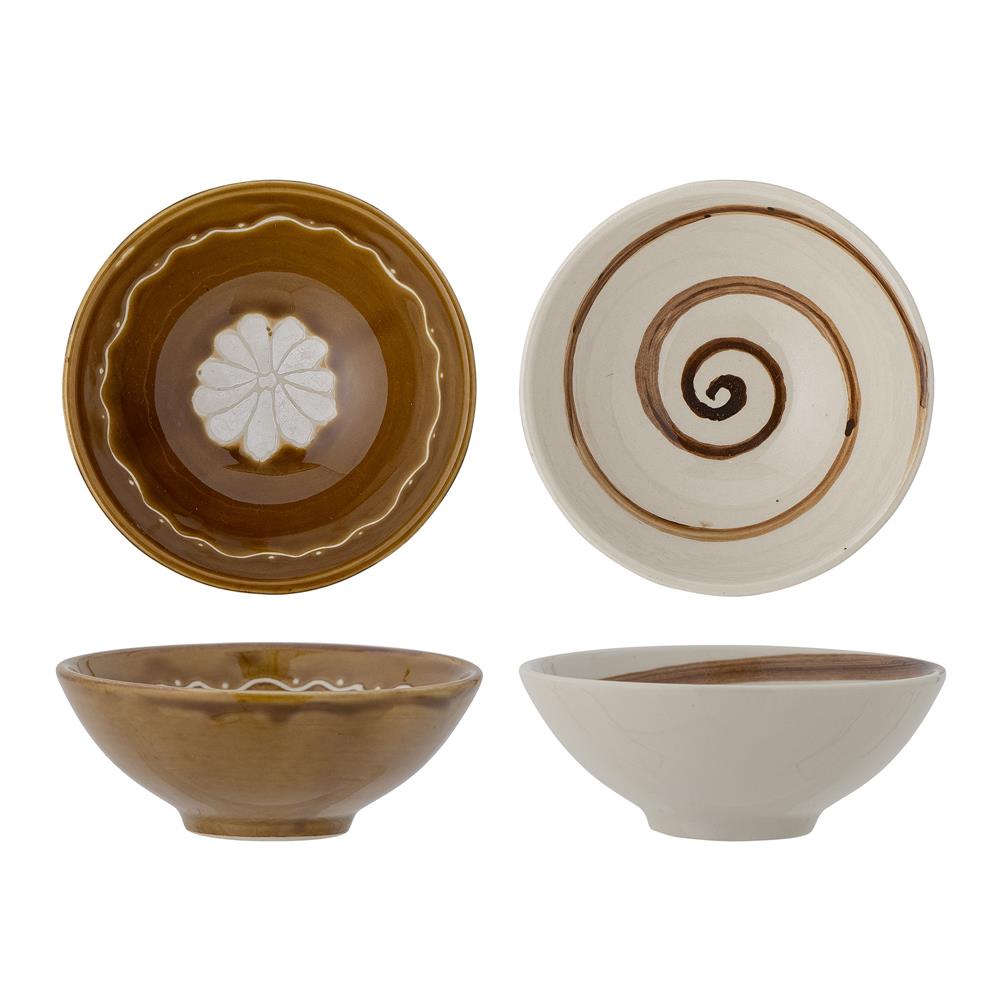 Bloomingville Heikki Schale – 2er Set kleine Steingutschalen, handbemalt in Braun, Ø 12 cm