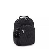 Kipling SEOUL S, kleiner Rucksack, Signature Emb (schwarz), Rucksack mit Tabletfach 11 Zoll