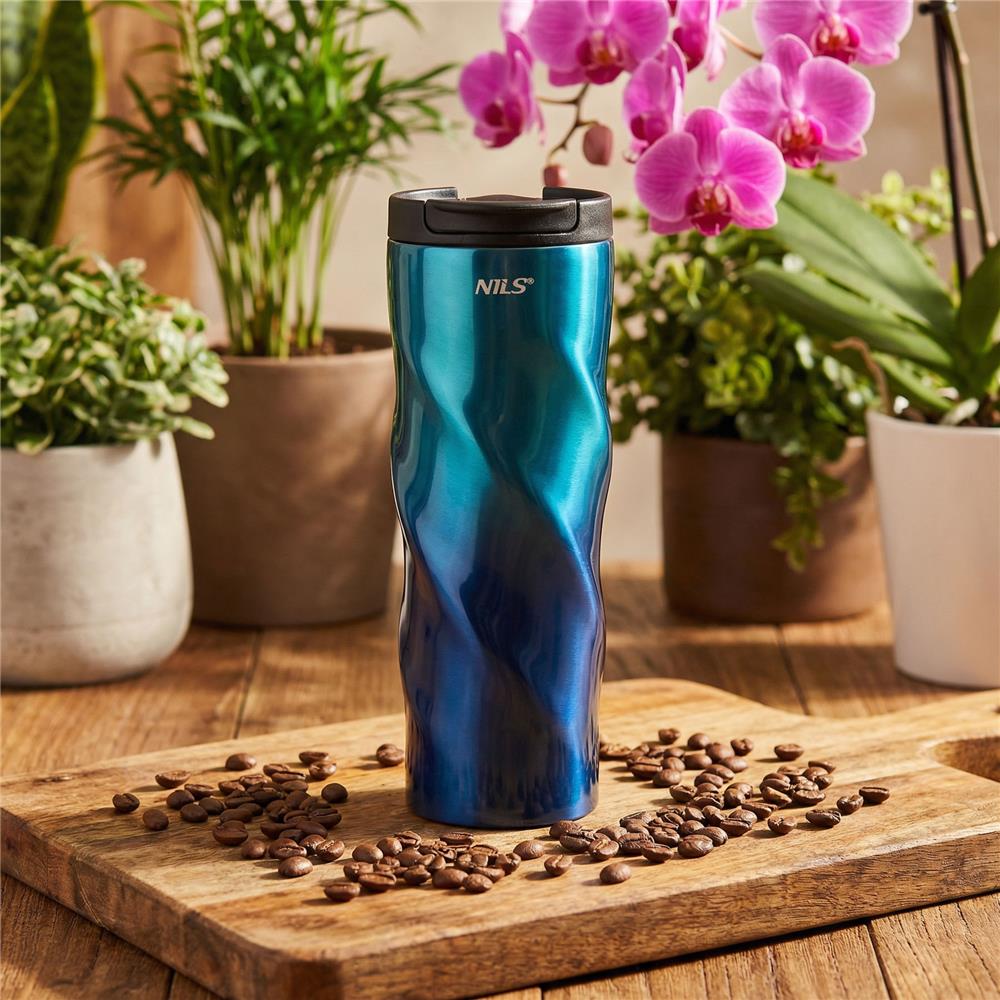 NILS Thermobecher 500 ml Edelstahl blau auslaufsicher rutschfest für Outdoor Alltag