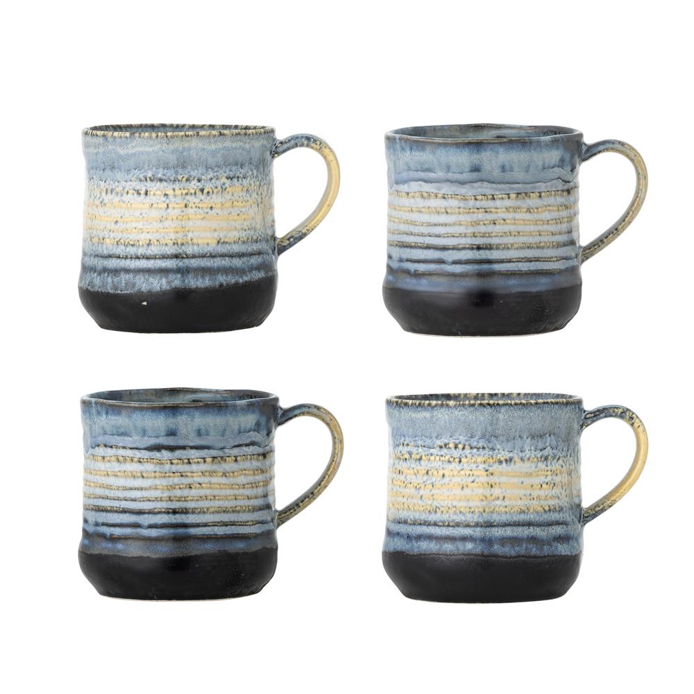 Bloomingville Deana Becher aus Steingut in Blau 380 ml – 4er Set für Küche und Tischdeko