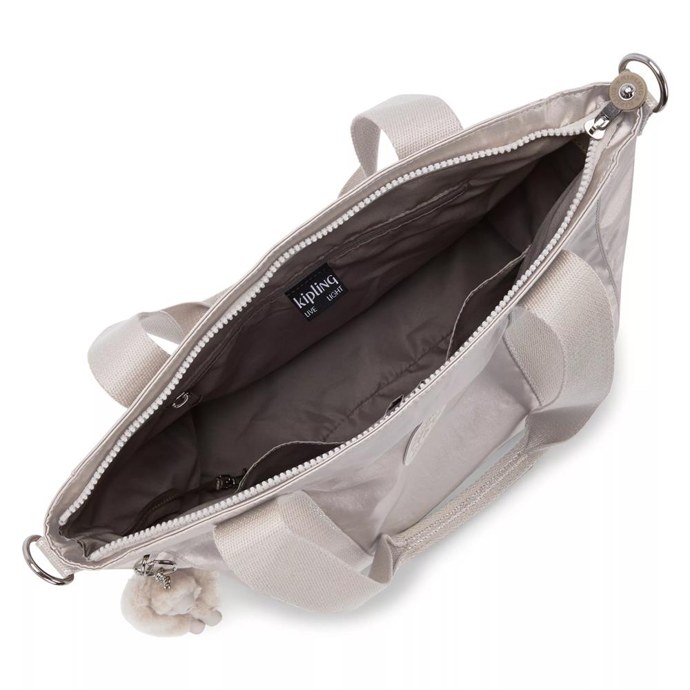 Kipling ASSENI S, kleine Tote Bag, Metallic Glow (beige), Handtasche mit Schultergurt & Fächern