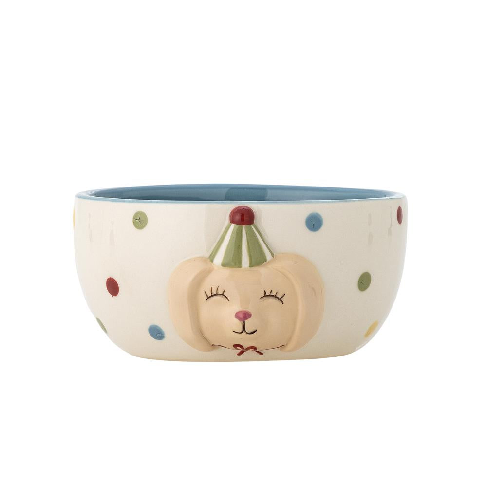 Bloomingville MINI Party Geschirr-Set 3-teilig D15,5 cm bunt - Kindergeschirr aus Steingut mit Hundemotiv