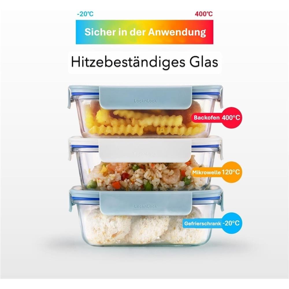 LocknLock The Clear Glas Frischhaltedose 750 ml blau - Ofenform mit Deckel, mikrowellengeeignet, BPA-frei