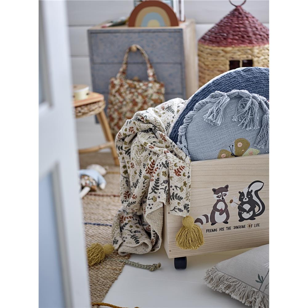 Bloomingville MINI Filipa Kuscheldecke Blumenmotiv 160 x 130 cm mit recycelter Baumwolle mit Quasten