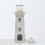 BOLTZE Laterne Leuchtturm 2-teiliges Set Metall Glas grau weiß Usedlook Skandi Deko