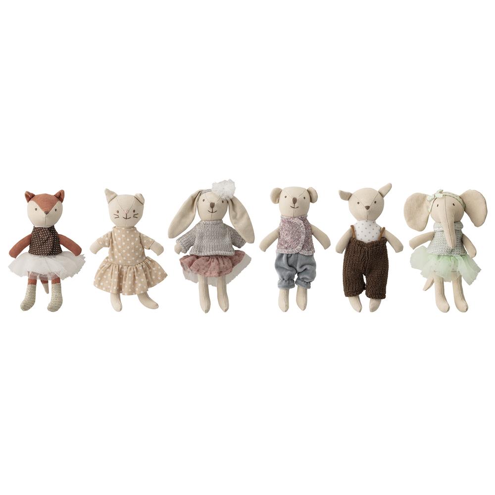 Bloomingville MINI Animal Friends Puppen 6er Set 6 Baumwolle Kinderzimmer Spielzeug Deko