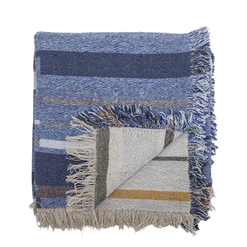 Bloomingville Toscana Decke Blau Recycelte Baumwolle L160xW130 cm – grafische Decke