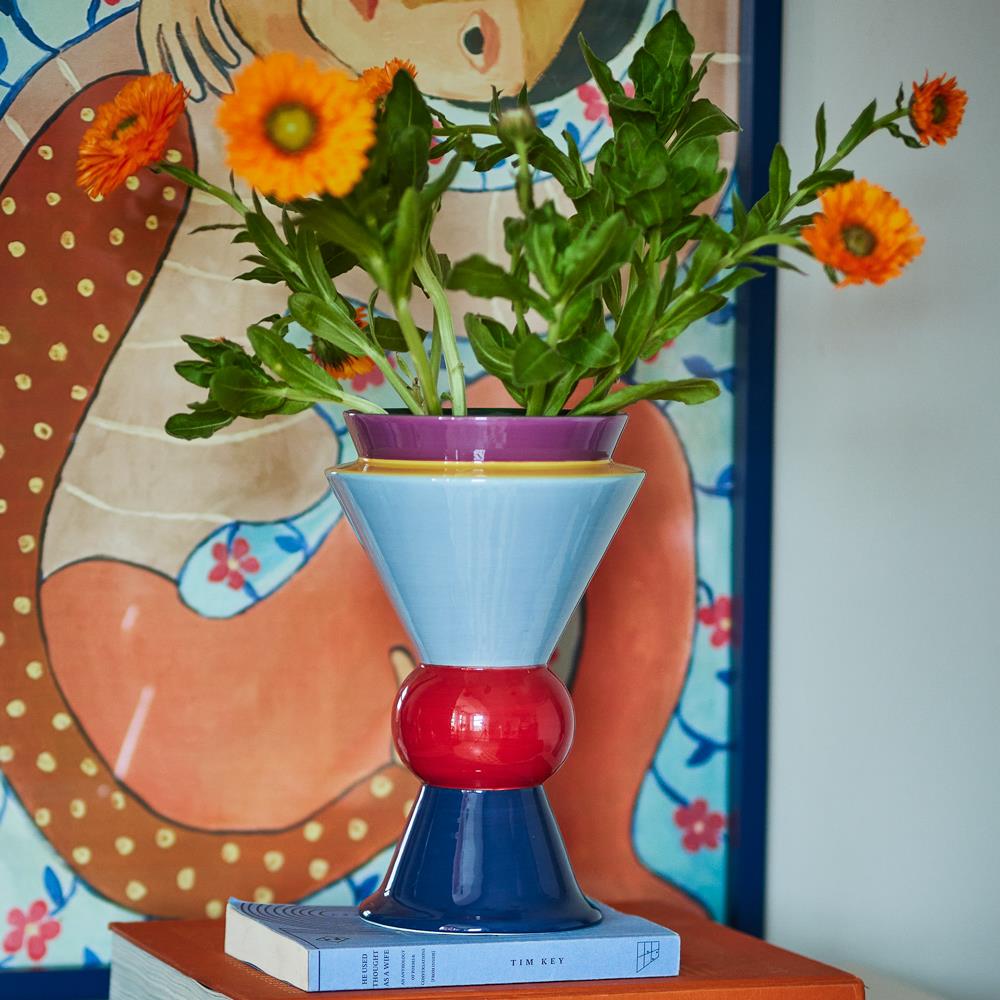 Bloomingville Trilla Vase bunt - Keramik Vase mit Color Block Design für Wohnzimmer & Deko