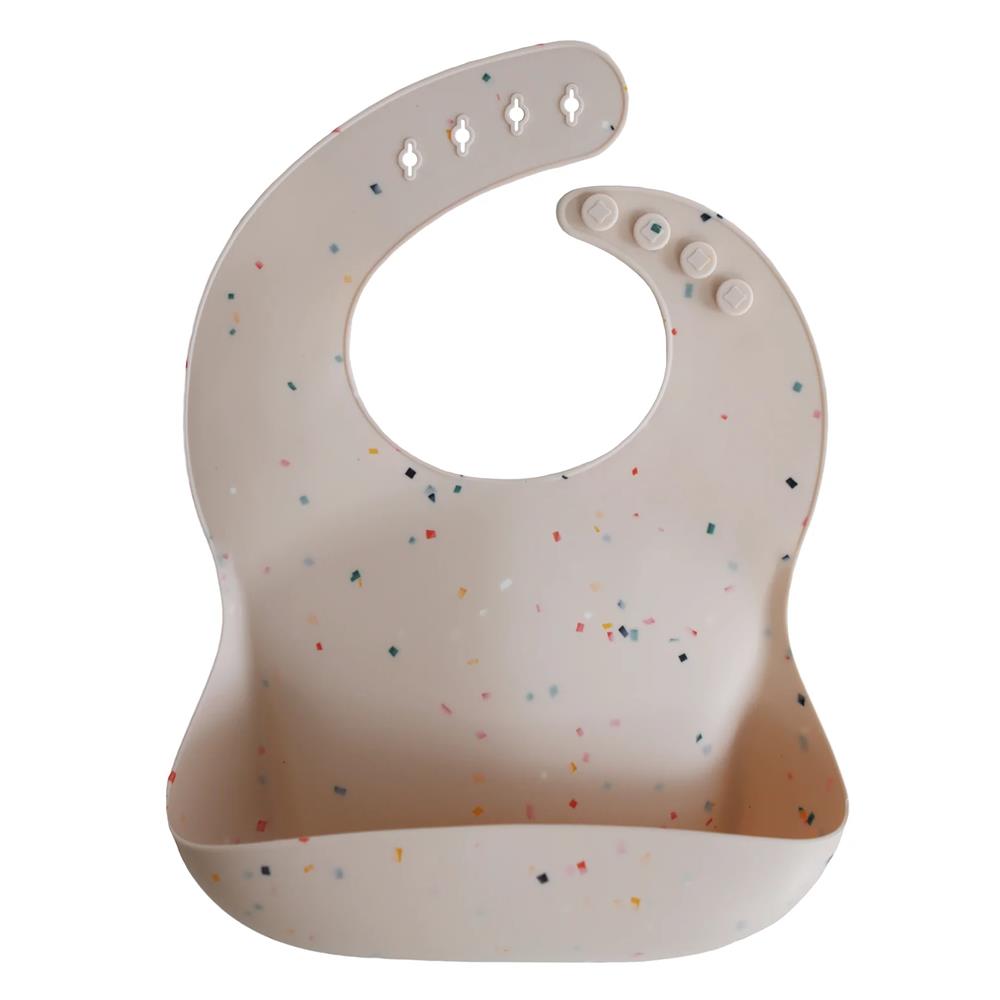 Mushie Silikon-Lätzchen, Vanilla Confetti, mit Auffangschale, BPA-frei