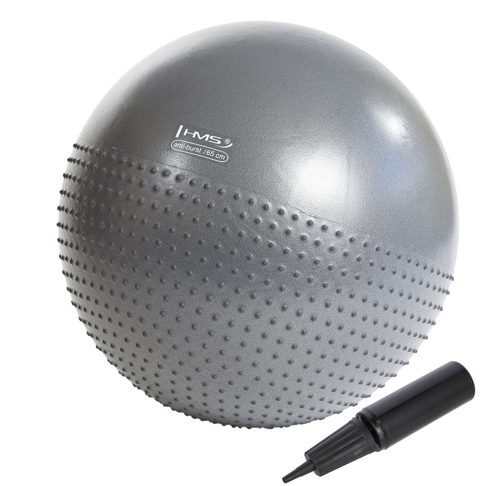 Gymnastikball 65 cm Grau mit Massage-Noppen und Luftpumpe | HMS YB03N