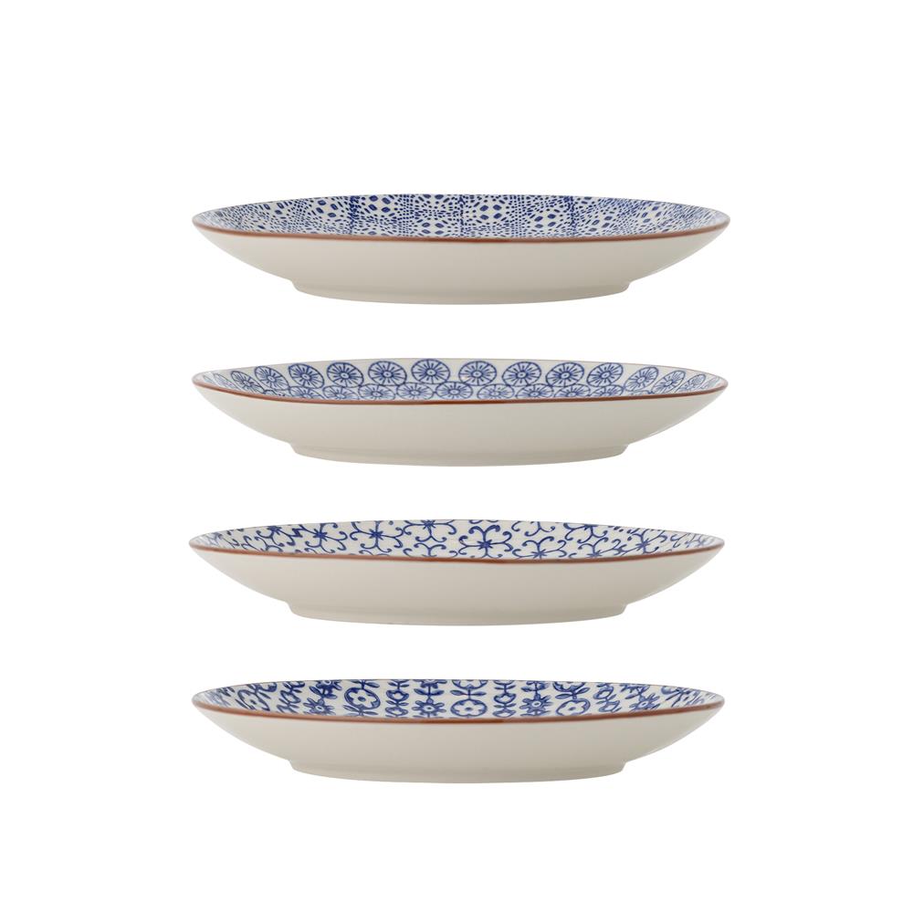 Bloomingville Karine Teller 4er Set 20 cm Steingut blau Muster