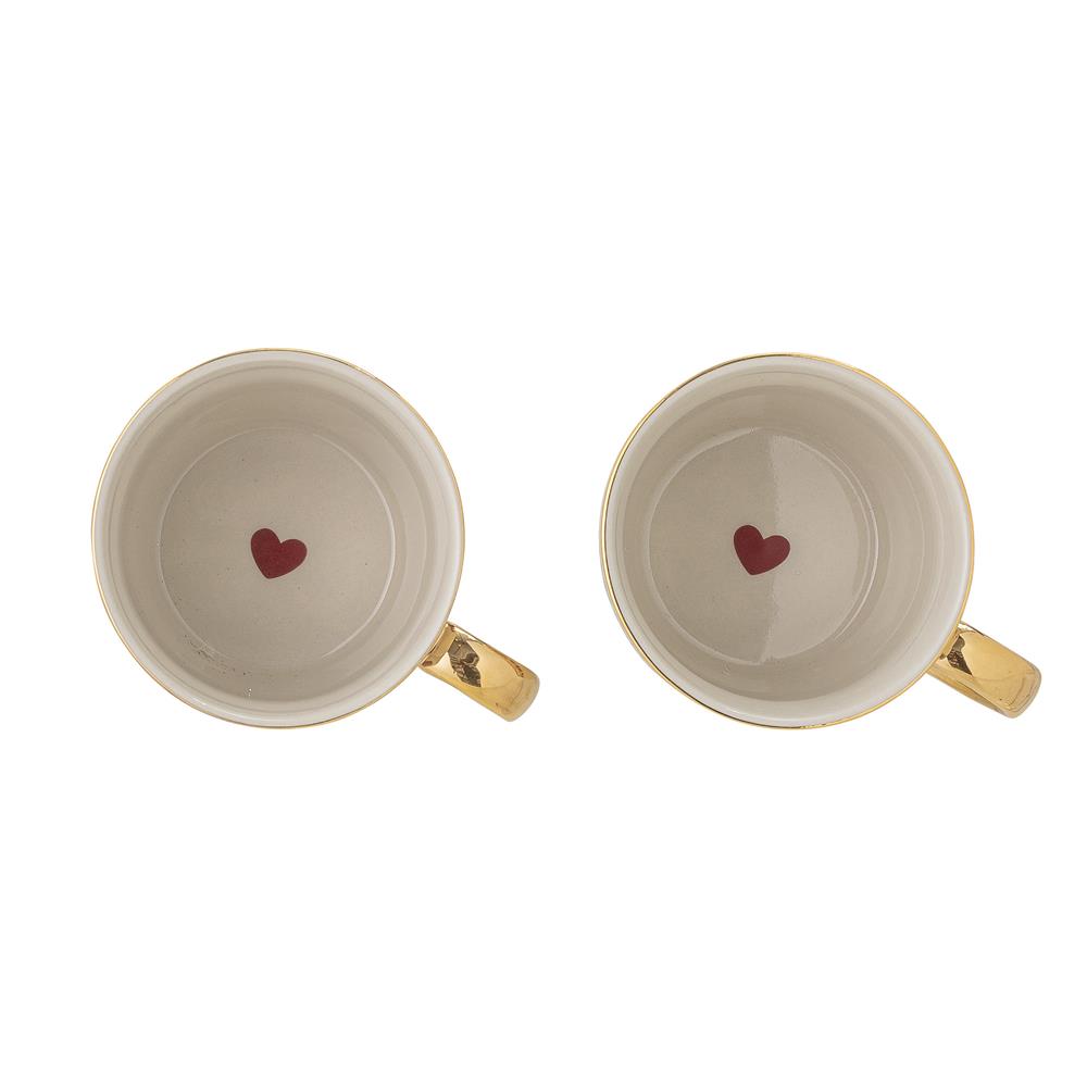 Bloomingville Jolly Tassen, 2er Set – mit Herzen und Turteltauben, Weihnachten, dänisches Design