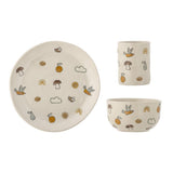 Bloomingville MINI Agnes Geschirr-Set, Weiß, Steingut, 3er Set mit Teller + Schüssel + Becher
