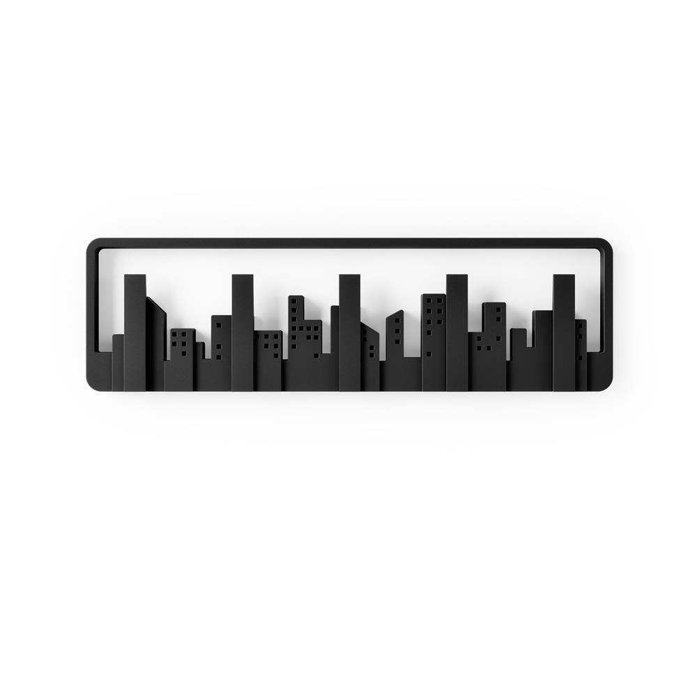 Umbra Skyline Garderobenhaken Schwarz Moderne und Platzsparende Garderobenleiste mit 5 Beweglichen Haken für Jacken Mäntel Schals Handtaschen