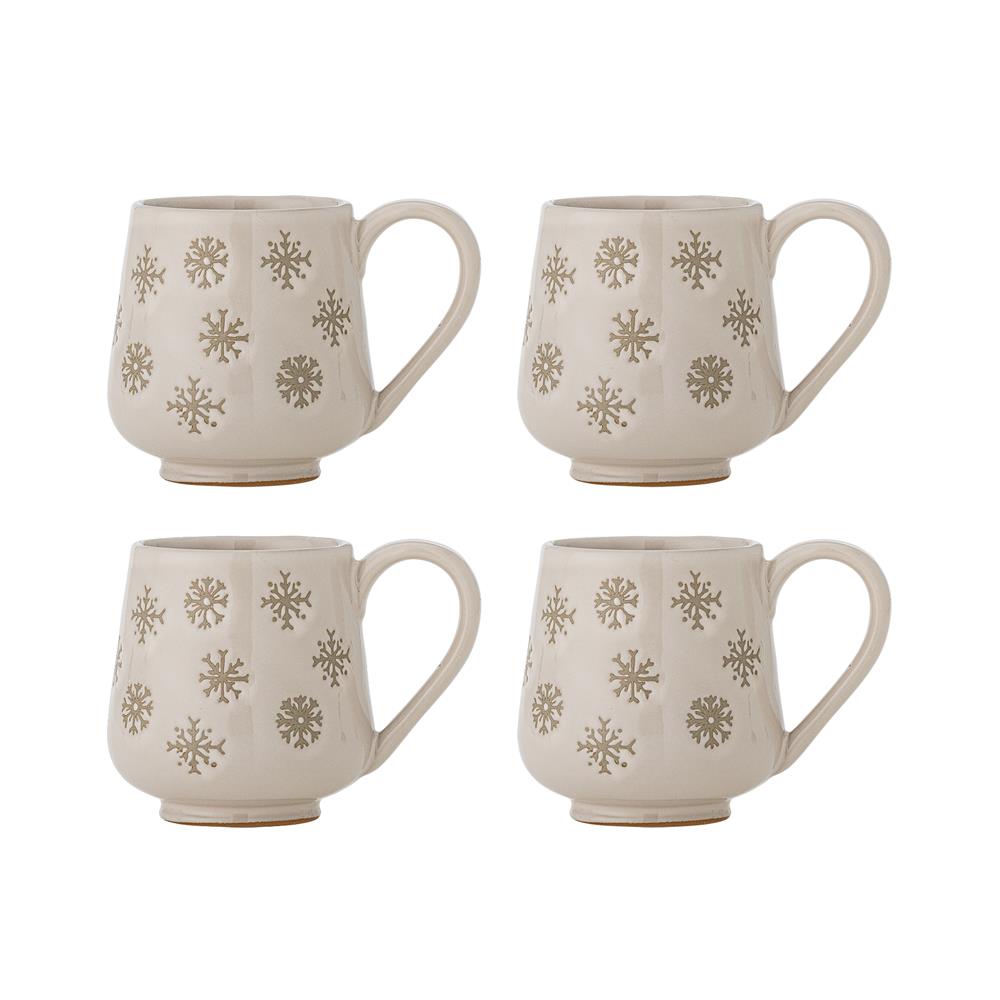 Bloomingville Snowie Tasse Natur Steingut 4er Set Weihnachtstassen 292 ml
