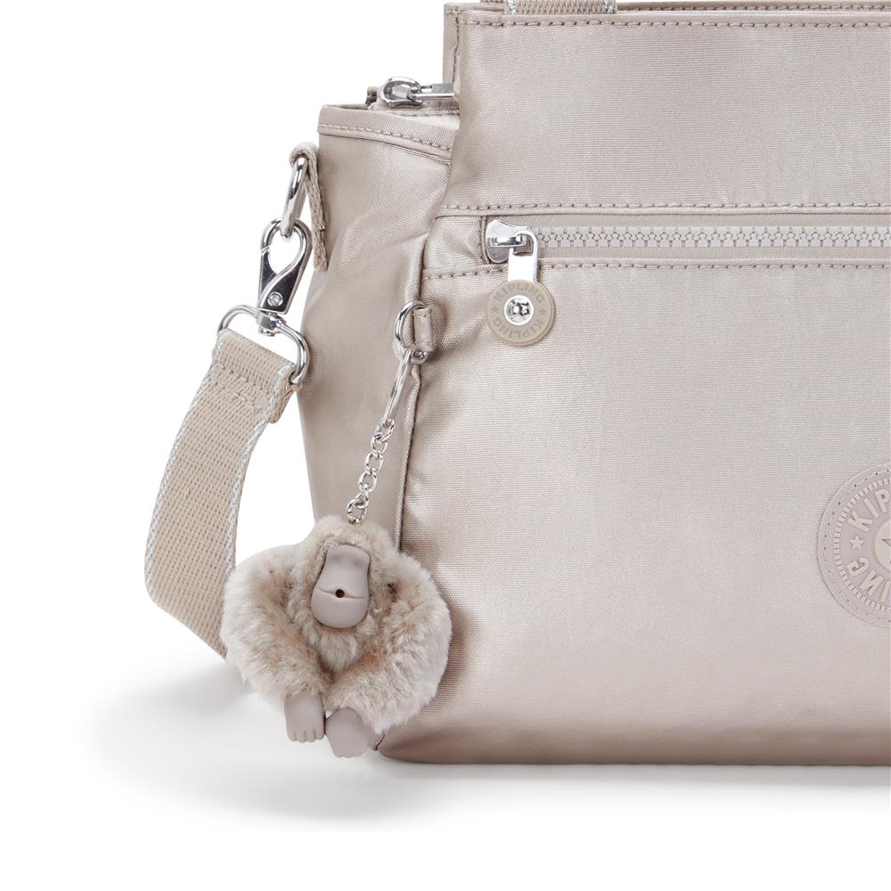Kipling ELYSIA, mittelgroße Schultertasche, Metallic Glow (beige), Umhängetasche mit vielen Fächern