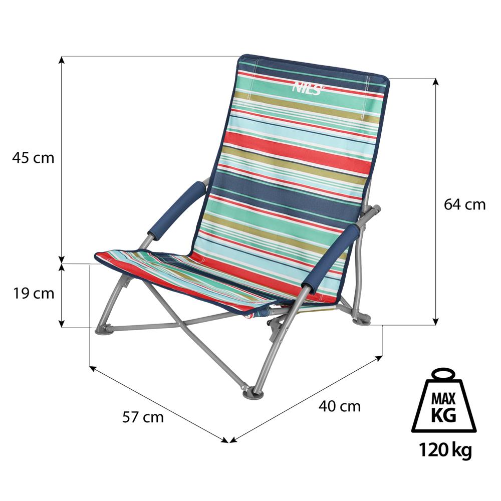 NILS Strandstuhl Blau-Rot gestreift- bequemer klappbarer Campingstuhl für Garten, Strand & Outdoor