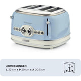 Ariete Vintage Toaster, Blau, 4-Scheiben-Toaster mit 6 Bräunungsstufen, 1600W
