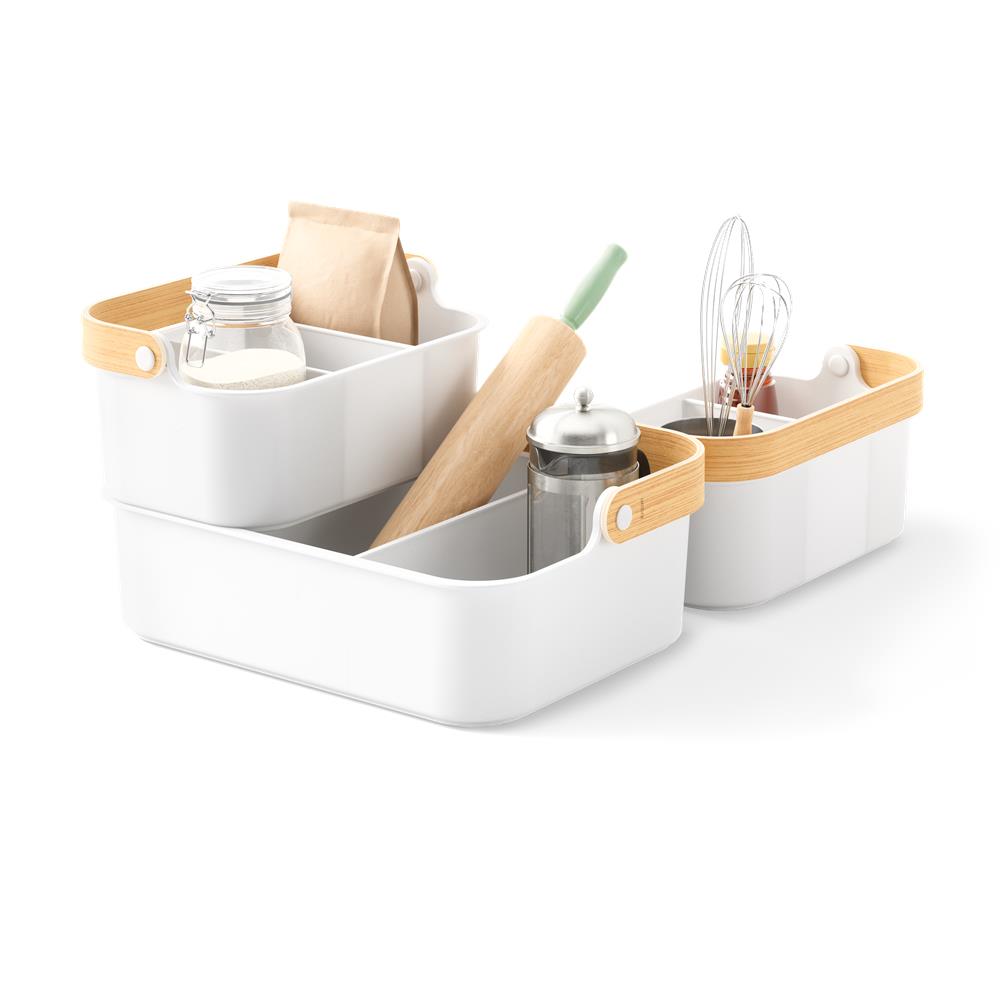 Umbra Bellwood Vorratsschrank Organizer mit 3 Fächern, großer Aufbewahrungsbehälter in Weiß/Natur