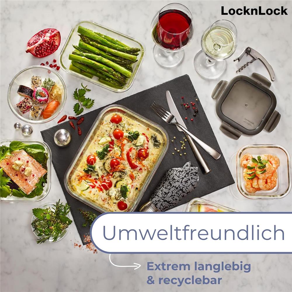 LocknLock Frischhaltedosen Glas mit Deckel, 400°C Ofenfest, Spülmaschinenfest, 2 L, Gefriergeegnet
