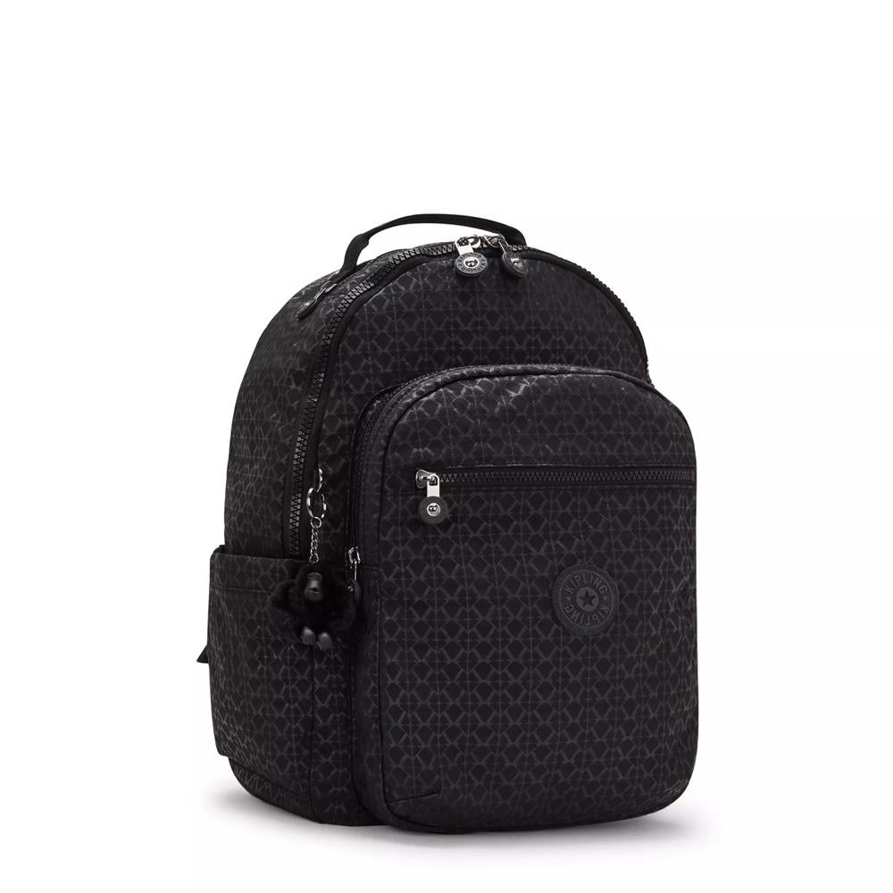 Kipling SEOUL, großer Rucksack, Signature Emb (schwarz), Laptoprucksack 15 Zoll mit viel Stauraum