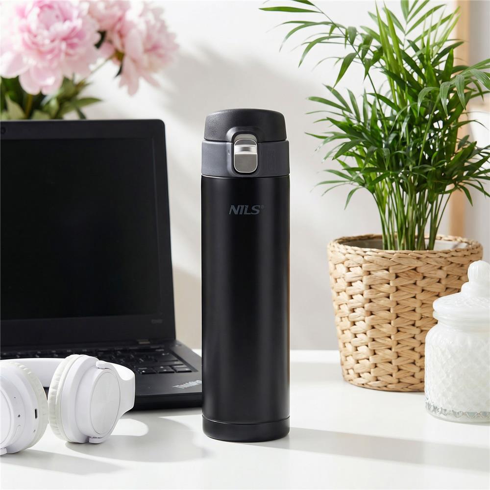 NILS Thermobecher 500 ml Edelstahl schwarz auslaufsicher für Camping Reisen Alltag