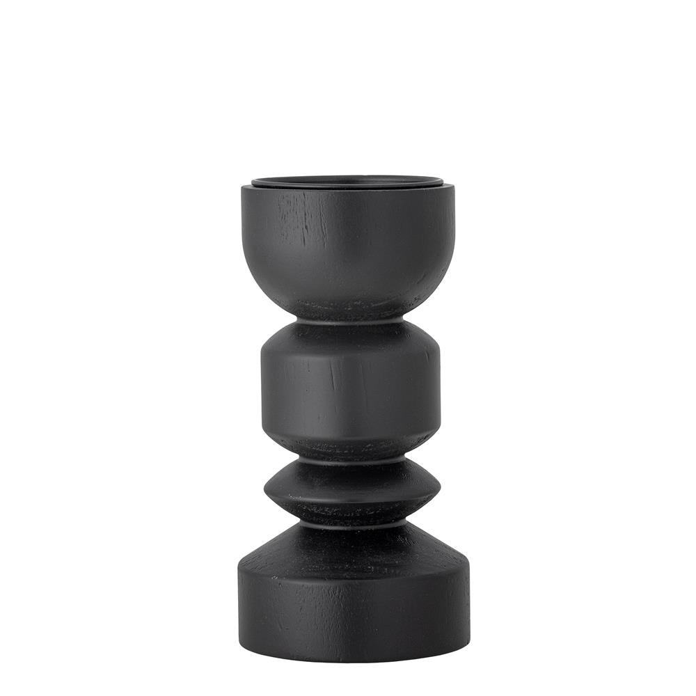 Bloomingville Bowen Kerzenhalter, Schwarz, Kiefernholz, 22 cm, skulptural, modern, dekorativ