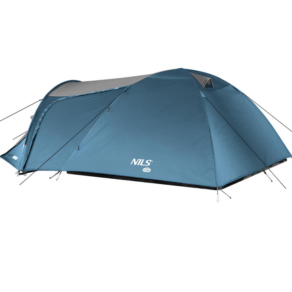 NILS CAMP Trekker Zelt für 4 Personen in Blau-Grau - Campingzelt mit Vorraum für Outdoor, Familie & Trekking