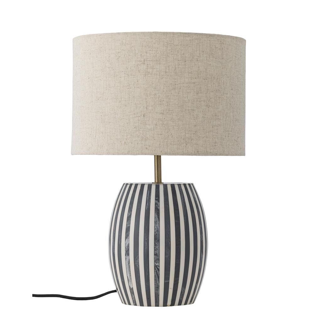 Bloomingville Tali Tischlampe grau/weiß gestreift - Tischlampe mit Leinenschirm für Wohnzimmer & Schlafzimmer