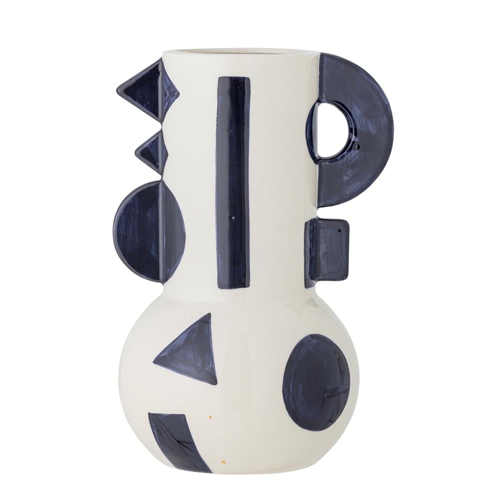Bloomingville Graphica Vase aus Steingut in Blau – grafische Deko Vase fürs Wohnzimmer