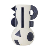 Bloomingville Graphica Vase aus Steingut in Blau – grafische Deko Vase fürs Wohnzimmer
