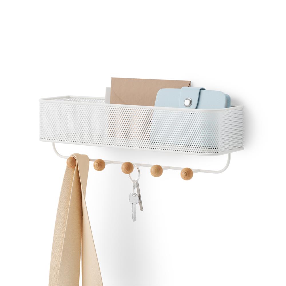 Umbra Estique Schlüsselbrett mit Briefablage, Multifunktionaler Wand Organizer mit 5 Haken, in Weiß