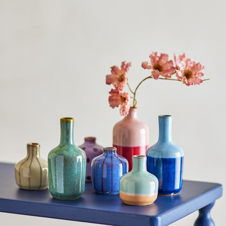 Bloomingville Maien Vase 7er Set bunt - Steingut Mini Vasen handbemalt für Tischdeko Wohnzimmer