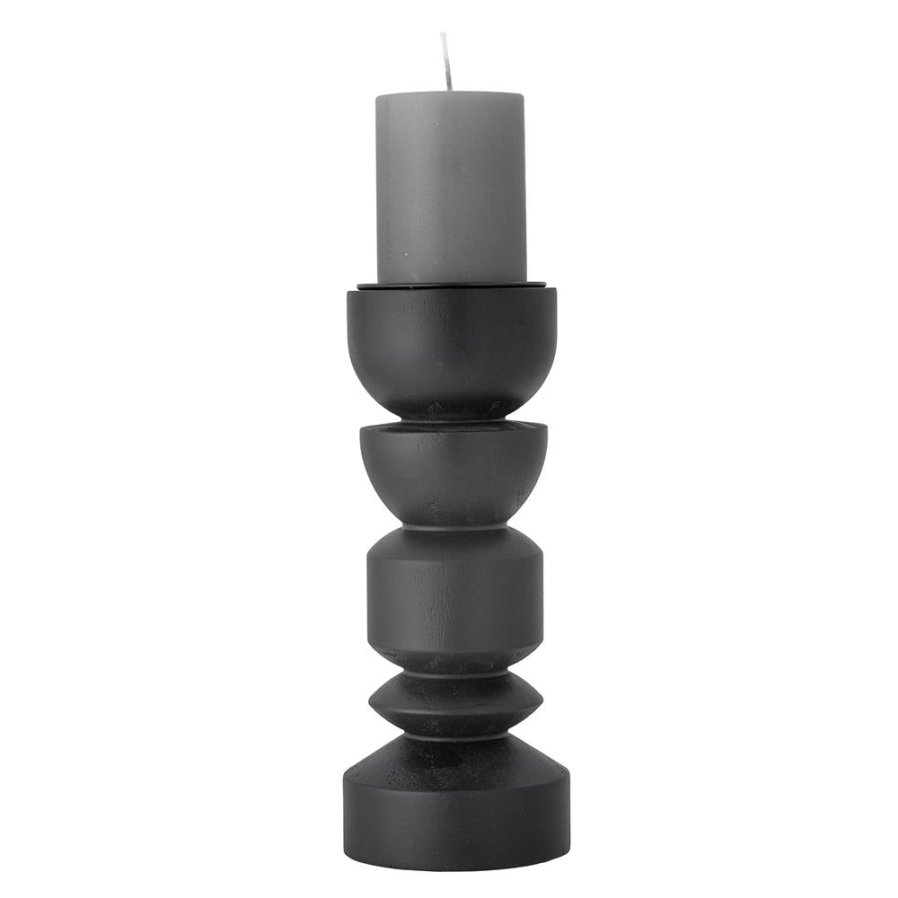 Bloomingville Bowen Kerzenhalter, Schwarz, Kiefernholz, 27,5 cm, skulptural, modern, dekorativ