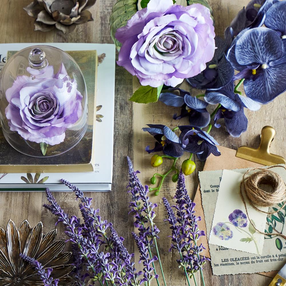 Bloomingville Rose Kunstblume Violett Rosenstrauß 66cm Dekostiel