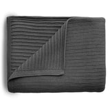 Mushie Gestrickte Babydecke Rippenmuster, Dark Gray Melange, aus 100% Bio-Baumwolle