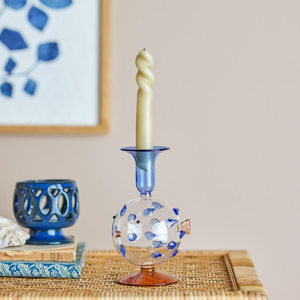 Bloomingville Phila Kerzenhalter Blau Glas D11xH17 cm Deko