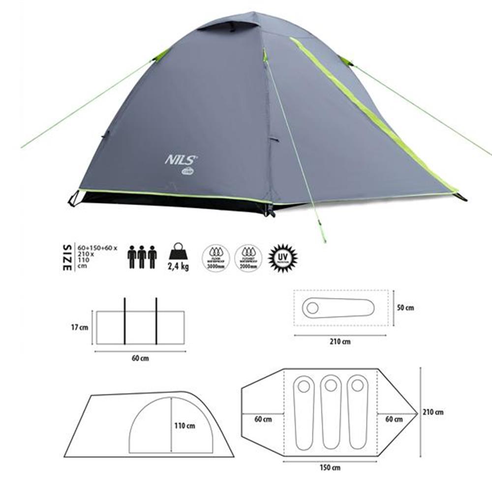NILS CAMP Explorer Zelt für 3 Personen in Grau - leichtes Trekkingzelt für Camping, Berge & Outdoor